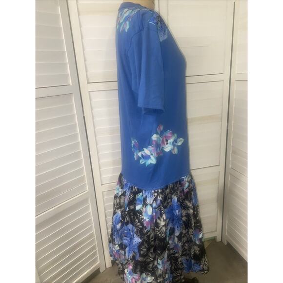 Vtg 80s Classic II Drop Waist Dress Short Sleeve Floral Cotton Union Made USA L - Picture 5 of 11